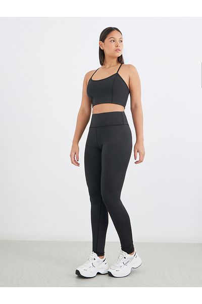 Styli Stitch Detail Racerback Effect Sports Bra and Leggings Set