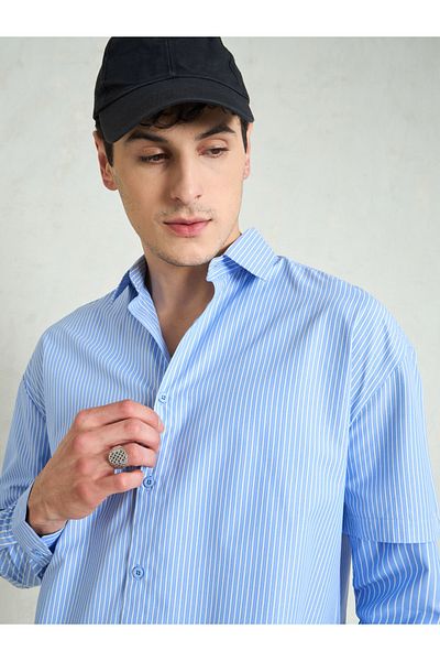 Mascln Sassafras By Styli Men Striped Overlap Long Sleeve Relaxed Fit Shirt