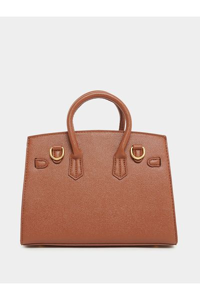 Styli Brown Twist Lock Handbag with Purse Charm