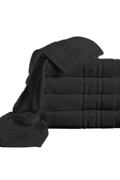 Ralex Pack of 5 Bath Towels, 70 x 140 cm, 100% Cotton, Greek Border, 500 GSM, Black