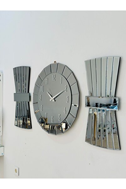 Pey Aksesuar 3 lü set aynalı duvar saati papatya model