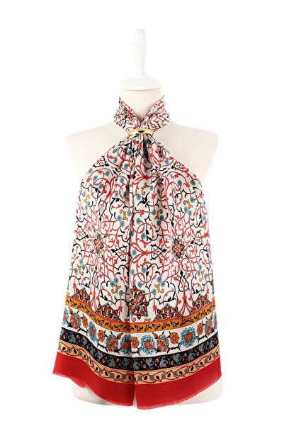 Bursa İpek Burgundy Ivy Pattern Narrow Silk Scarf