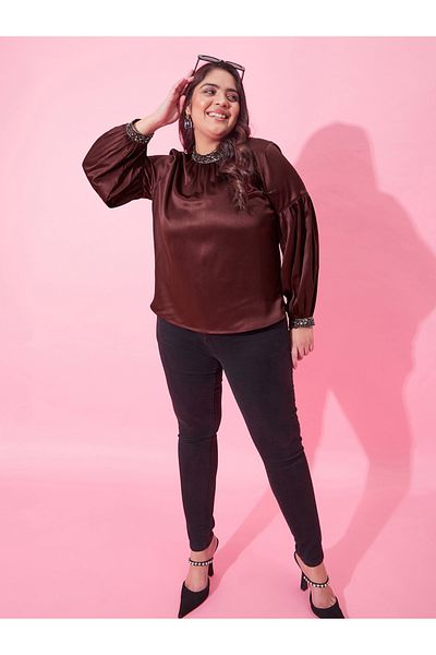 CURVY STREET By Styli Plus Satin Embellished Top