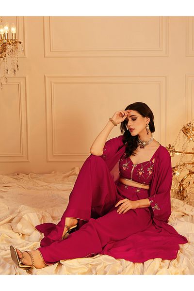 INDO STREET By Styli Strappy Crop Top with Pleated Trousers and Shrug Set