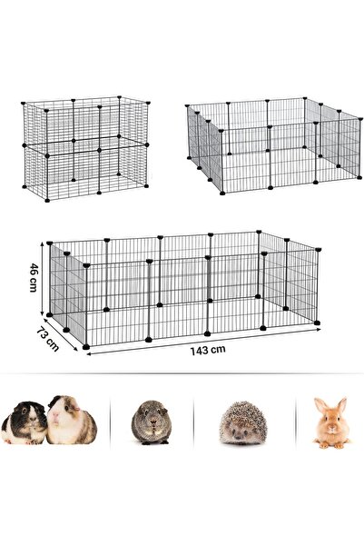 SONGMICS Tarc metalic pentru rozatoare sau alte animale mici, instalare modulara, 143x73x46cm, negru