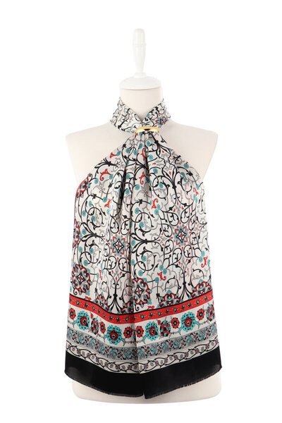 Bursa İpek Black Ivy Pattern Narrow Silk Scarf