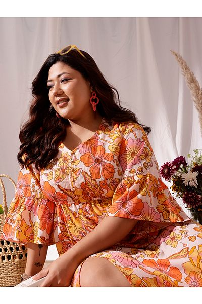CURVY STREET By Styli Plus Size Floral Print V-Neck A-Line Maxi Dress