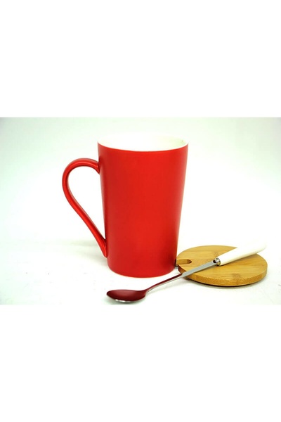 Kuzey Tacı Ceramic Mug with Lid - Eco Life Written Spoon and Bamboo Lid Special Series Vip