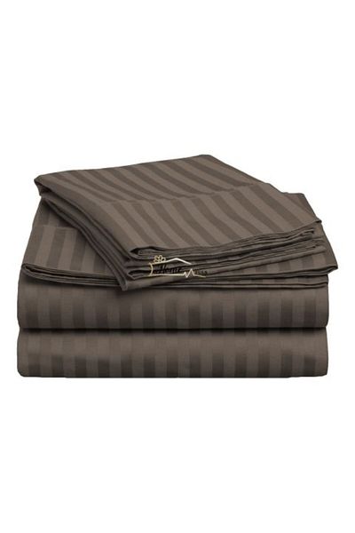 HomePuls Fitted Bed Sheet Damask Cotton 100% Stripe 1 cm, 130 x 250 cm for Mattress 80 x 200 cm, Brown