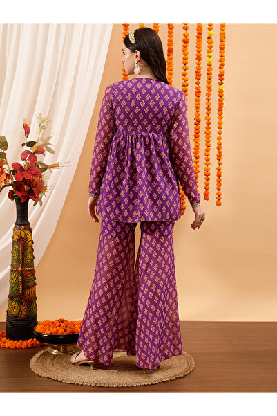 INDO STREET By Styli Printed V-Neck Kurta with Sharara Set