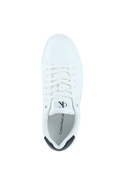Calvin Klein Erkek Deri Bağlamalı Düz Taban Yuvarlak Burun Ck Desenli Beyaz Sneaker YM0YM01369-01W