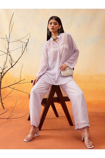 INDO STREET By Styli Purple Chevron Print Longline Shirt and Trousers Co-Ords