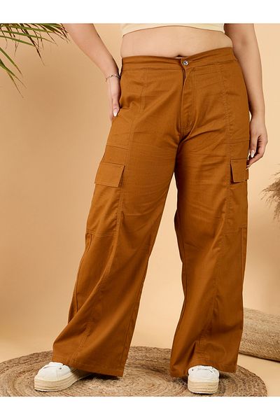 CURVY STREET By Styli Plus Size Mid Rise Wide Leg Cotton Trousers