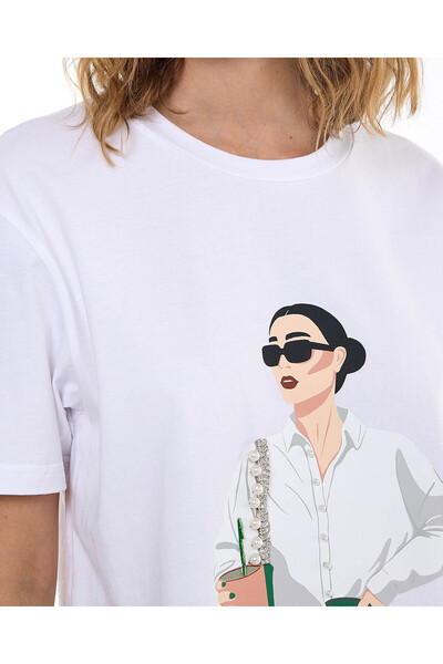 R&B Graphic Print T-Shirt with Crew Neck and Short Sleeves