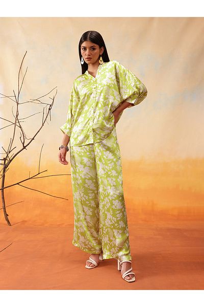 INDO STREET By Styli Floral Printed Balloon Sleeve Shirt with Trousers Set