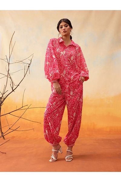 INDO STREET By Styli Pink Floral Print Shirt and Trousers Co-Ords