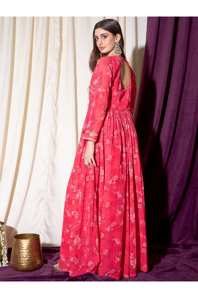 INDO STREET By Styli Red Floral Print Lace and Tie Up Ethnic Maxi Dress