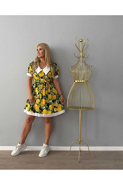 Andress Boutique Amalfi Mini Dress, Black with Yellow-Green Print