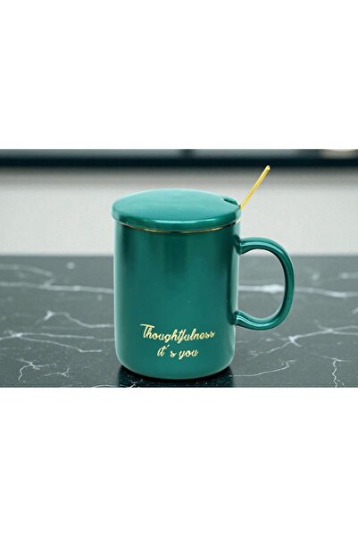 Kuzey Tacı Covered Mug Gilding Spoon Stylish Design 4 Color Options Vip