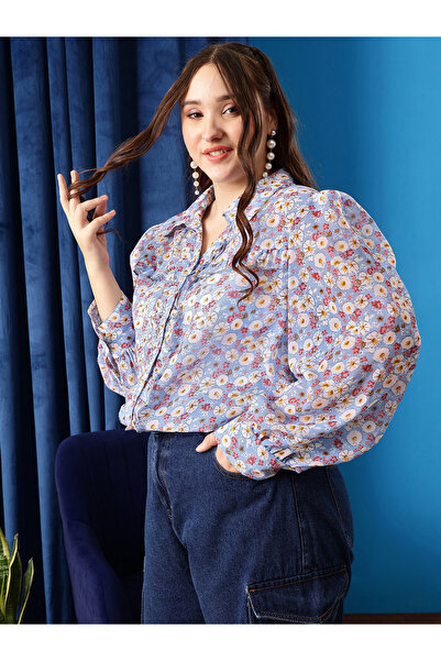 CURVY STREET By Styli Plus Shirt with Floral Print and Ruffle Detail