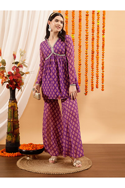 INDO STREET By Styli Printed V-Neck Kurta with Sharara Set