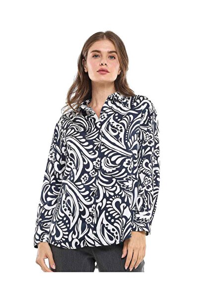 R&B قميص منقوش بياقة كلاسيكية وأكمام طويلة