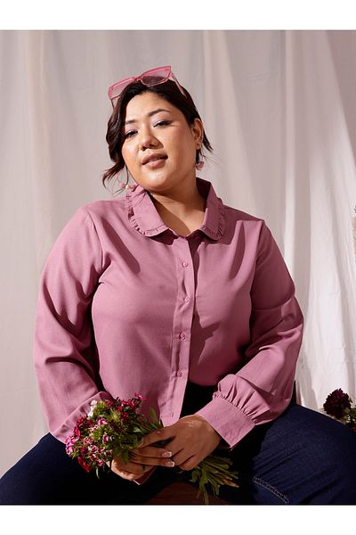 CURVY STREET By Styli Plus Pink Shirt with Ruffle Collar