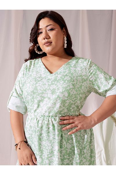 CURVY STREET By Styli Plus Green Tiered Maxi Dress with All Over Print