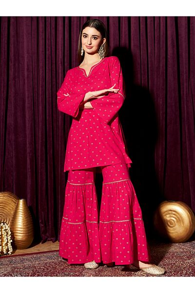 INDO STREET By Styli Foil Print Straight Kurta and Sharara Set