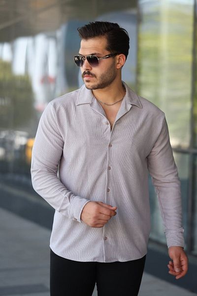 JANES Men's velvet texture long sleeve shirt