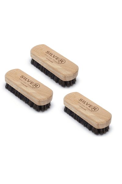 Silver Set of 3 x Horsehair shoe cleaning brush,