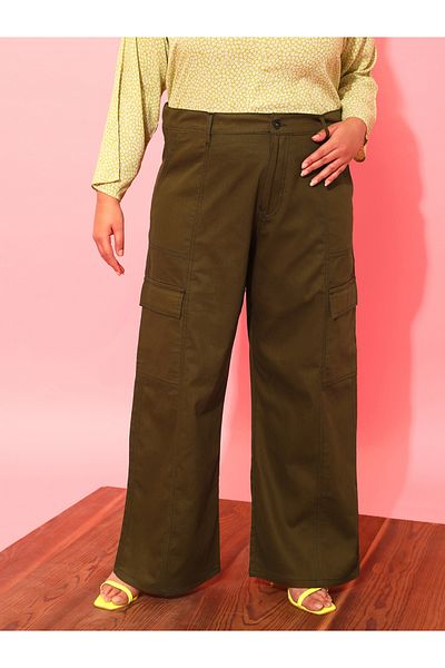 CURVY STREET By Styli Plus Olive Cotton Cargo Trousers