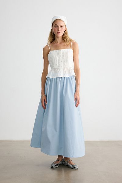 BE BLUE Blue Gathered Poplin Skirt