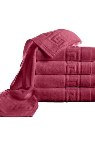 Ralex Pack of 5 Face Towels 50 x 90 cm, 100% Cotton, Greek Border 500 GSM, Red
