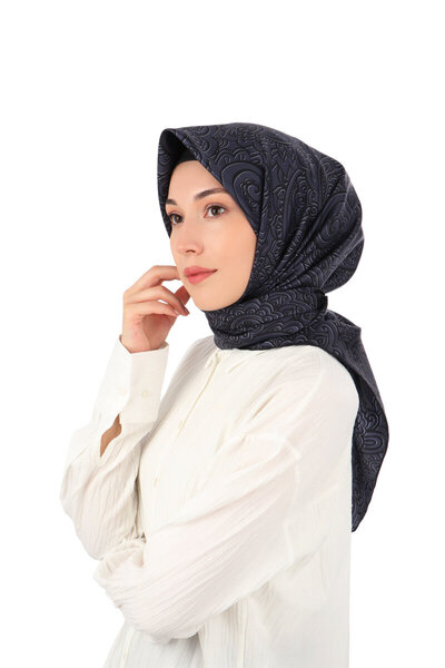 Bursa İpek وشاح حريري من نسيج قطني بنمط فني باللون الأزرق الداكن