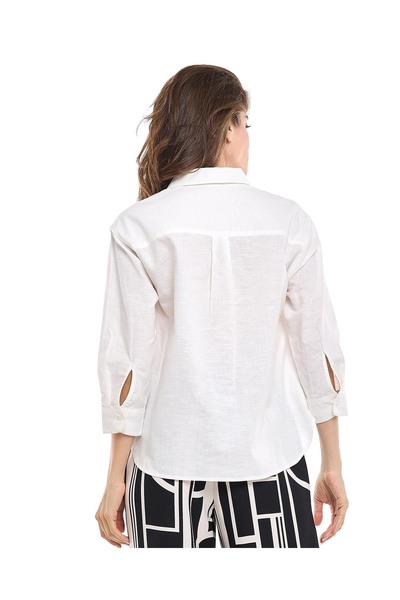 R&B Solid Collared Top with 3/4 Sleeves
