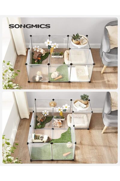 SONGMICS Cușcă modulară pentru rozătoare, din plastic, 143 x 73 x 46 cm, albă
