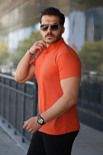 JANES Men's Judge Collar Woven Cotton Fabric Short Sleeve T-Shirt