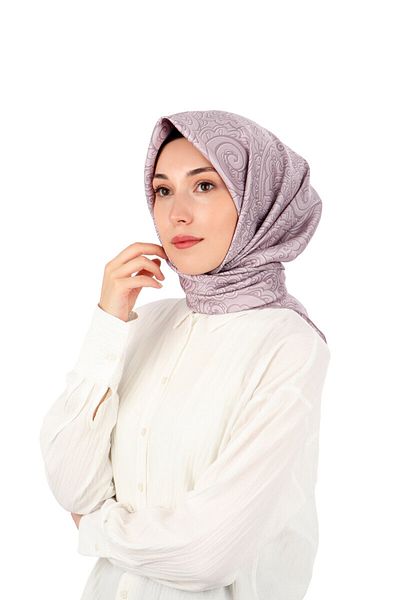 Bursa İpek Lavender Art Pattern Twill Silk Scarf