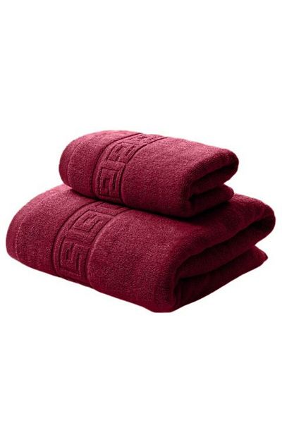 Ralex Set 2 Towels for Bath Body 70 x 140 cm and Face 50 x 90 cm 100% Cotton, Greek Border 500 g/m², Red