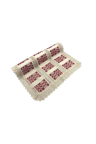 Nicoratex Rectangular cream tablecloth with red insertion and cream lace edges