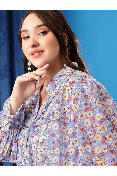 CURVY STREET By Styli Plus Shirt with Floral Print and Ruffle Detail