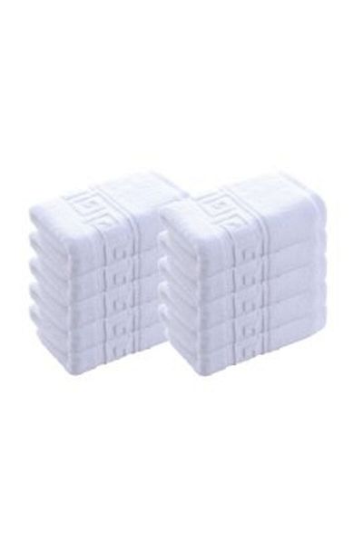 Ralex Package of 10 bath towels 70 x 140 cm 100% Cotton Greek Border 550 GSM, White