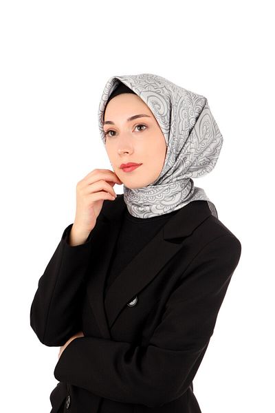 Bursa İpek Silver Art Pattern Twill Silk Scarf