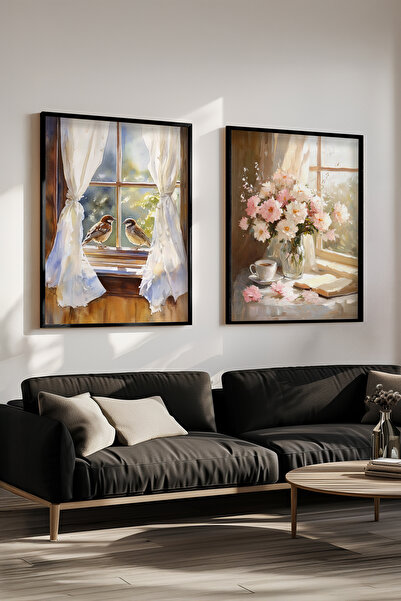 STARYUNA Set de 2 tablouri cu efect de pictură în ulei cu păsări și flori, în...