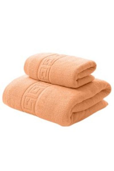 Ralex Set 2 Bath Towels, Body 70 x 140 cm and Face 50 x 90 cm, 100% Cotton, Greek Border, 500 g/m², Orang