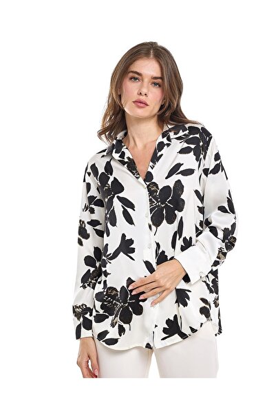 R&B قميص منقوش بياقة كلاسيكية وأكمام طويلة