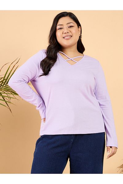 CURVY STREET By Styli Plus Size V-Neck Cotton Relaxed Fit T-Shirt