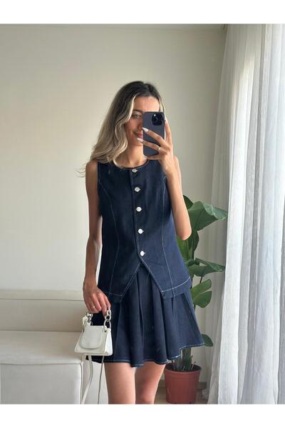 MODA مجموعة تنورة سترة الدنيم النسائية