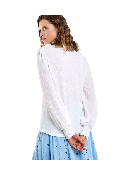 R&B Solid Top with High Neck and Bishop Sleeves